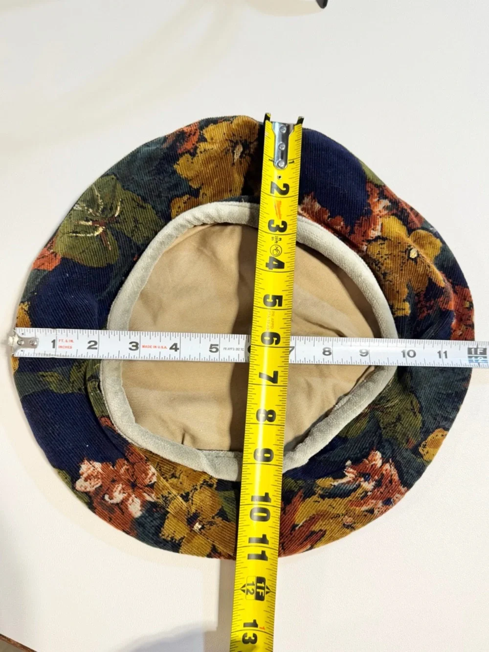 VINTAGE French beret hat moody dark floral corduroy navy blue newsboy cap boho - Picture 8 of 8